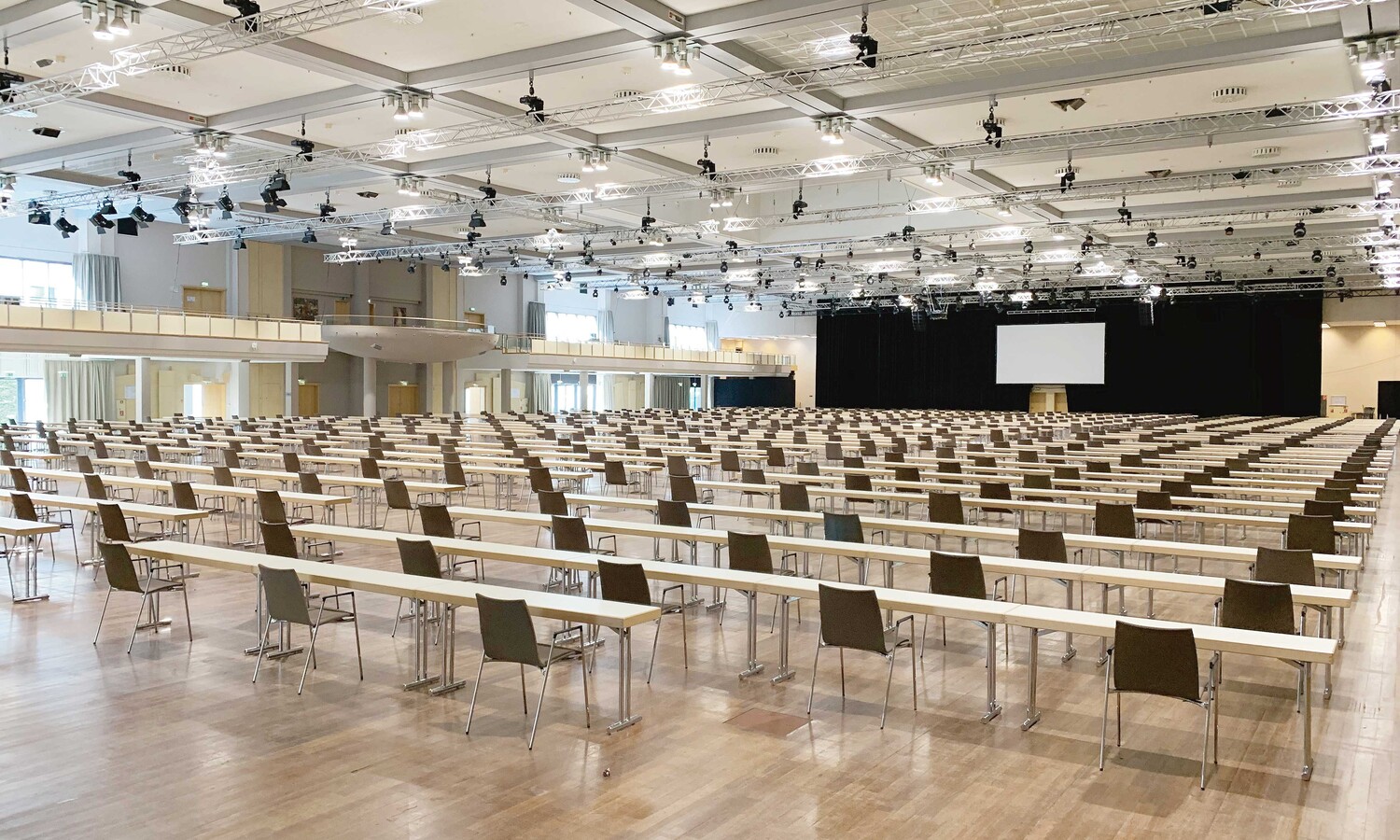 Parliamentary seating with the minimum allowed space due to Corona at the convention hall I